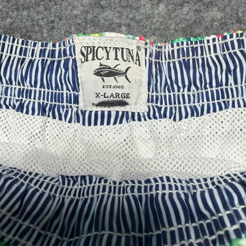 SPICY TUNA MENS SWIM TRUNKS TROPICAL PALM TREE PINEAPPLE BOARD SHORTS WHITE XL